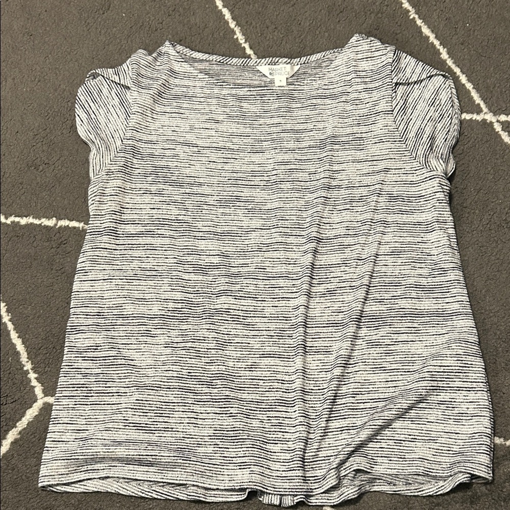 Market & Spruce Black and White Striped Button Back Short Sleeve Tee